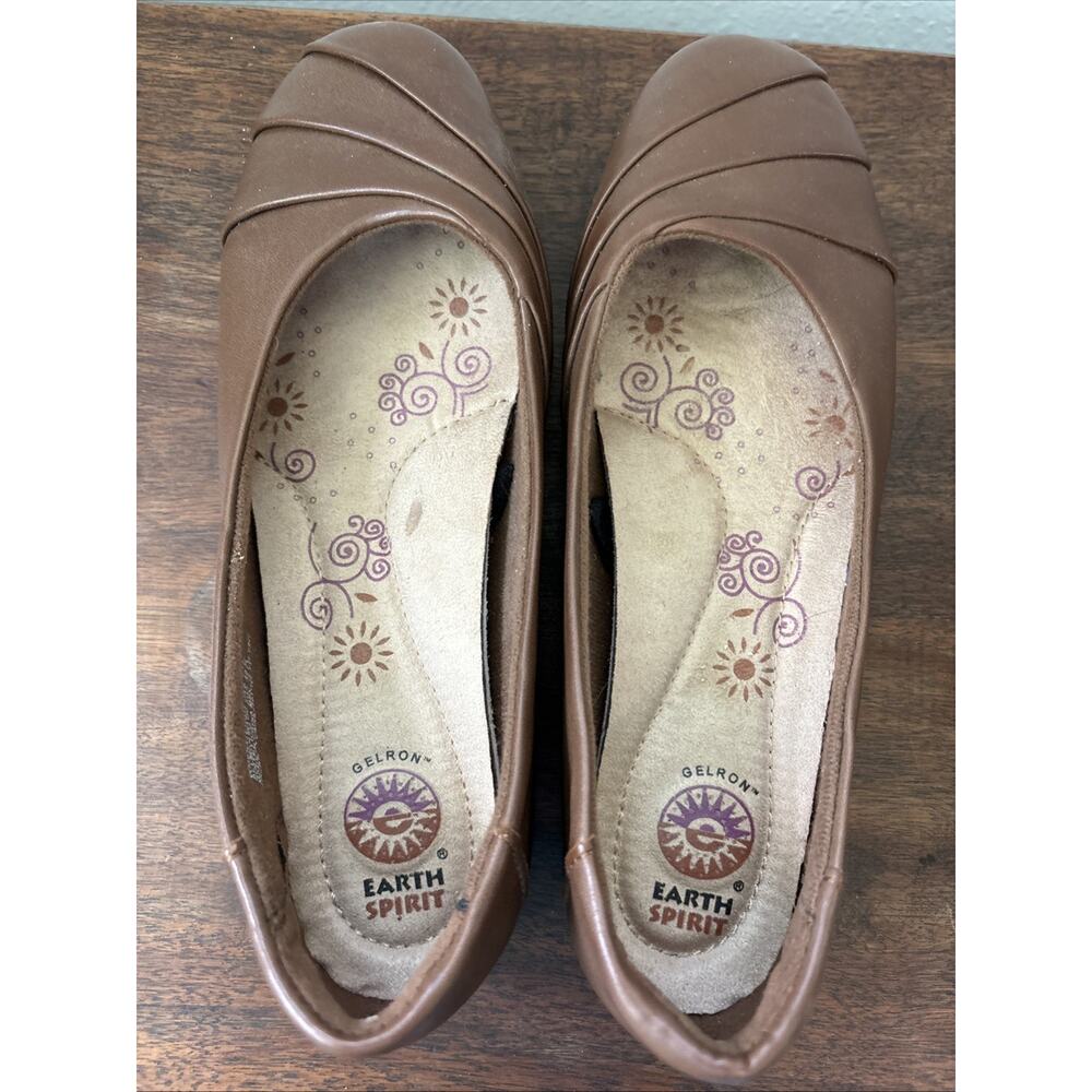 Earth Spirit Comfort Shoes 7.5 Brown Faux Leather Slip-On Ballet Flats Gelron - Picture 5 of 9